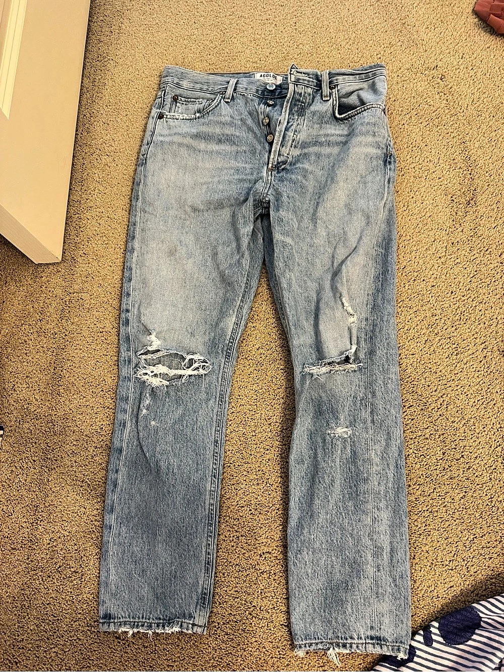 AGOLDE 90's Jean Distressed Straight Leg Jeans in Blue Waist 29